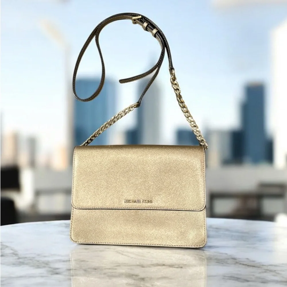 Michael Kors Jet Set Gold Crossbody Bag, (dimensions 9.5”x7”) - Picture 1 of 16